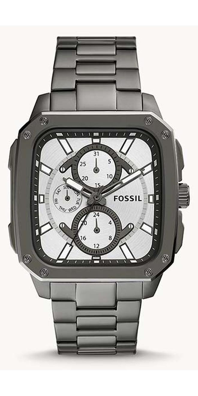 FOSSIL Men's Inscription Rectangle Shape Stainless Steel Chronograph Wrist Watch BQ2657 - 42mm - Grey - Image 1