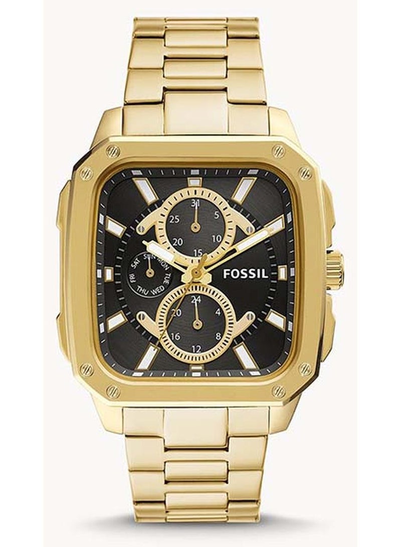 FOSSIL Men's Inscription Rectangle Shape Stainless Steel Chronograph Wrist Watch BQ2656 - 42mm - Gold - Image 1