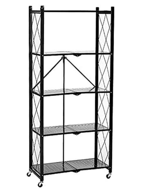 5-Layer Foldable Metal Storage Rack 4-Wheel Garage Garage Bakery Closet Wire Rack Foldable Storage Rack BLack 71x34x158cm