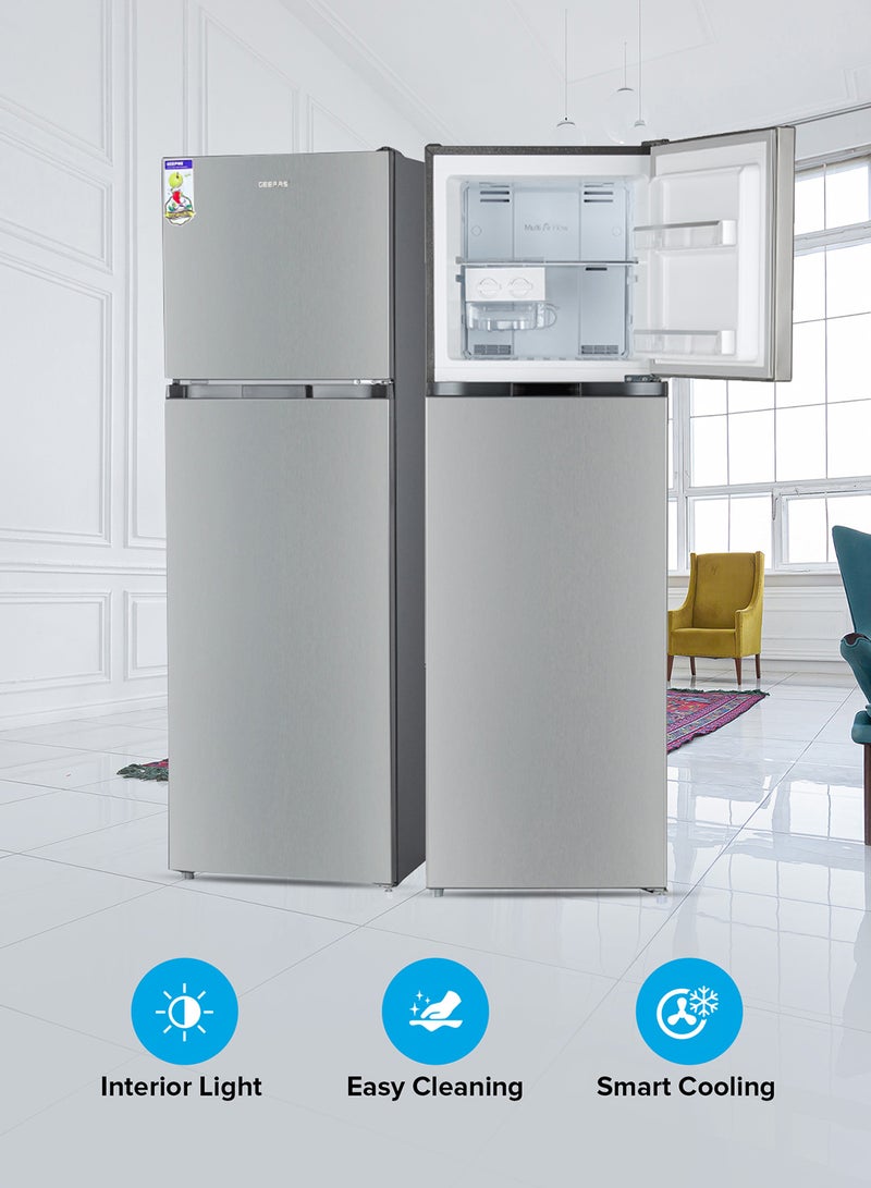 GEEPAS 320L Gross / 251L Net Capacity, No Frost Double Door Free Standing Refrigerator With Multi air Flow, Twist Ice Maker, Temperature Control, Stainless Steel Finish, Glass Shelves, Fridge - 198L/Freezer- 53L capacity GRF3207SSXXN Silver  - Image 5