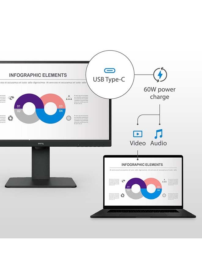 BenQ - 24 inch IPS 1920x1080 Full HD 75Hz Ultra-Slim Bezel Monitor, Height Adjust, Eye Care, Brightness Intelligence, Speakers, Mic, USB-C (PD 60W), HDMI, DP, Coding Mode, Daisy Chain, GW2485TC Black - Image 1