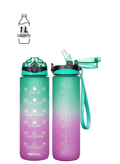 Motivational Water Bottle With Time Marker And Straw Multicolour