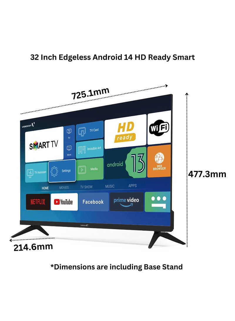 VIDEOCON - 32 Inch Edgeless Android 14 HD Ready Smart Tv Netflix, Youtube, Etc E32EL1100 Black - Image 1