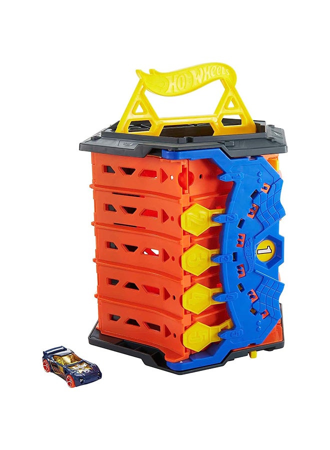 هوت ويلز يتم فتح دلو تخزين مجموعة مسارات السباق القابلة للطي في مضمار سباق مكون من 5 حارات للعب متعدد السيارات - Image 1