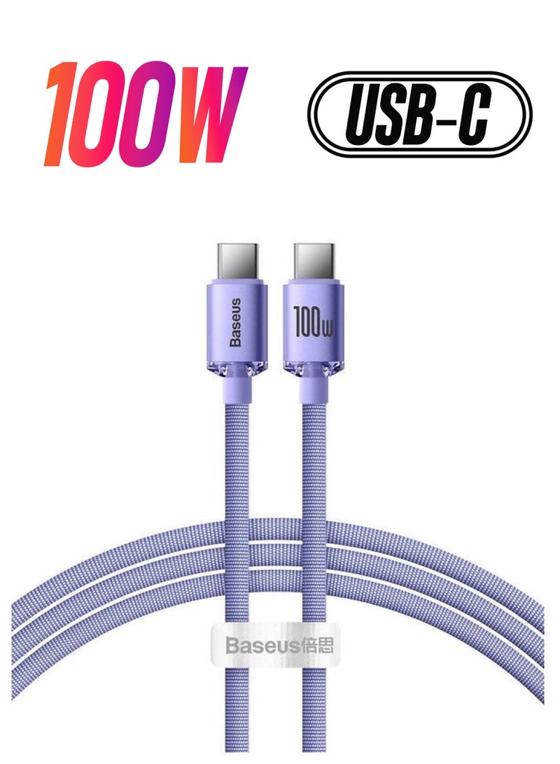 Baseus 100W 4ft USB C To USB C Cable Fast Charge Nylon Braided Type-C Cable for iPhone 15 Pro/iPhone 15 Pro Max/iPhone 15 Plus/iPad Air/iPad Pro/MacBook Pro Samsung Galaxy S23/Huawei/Xiaomi And Many More Purple  - Image 1