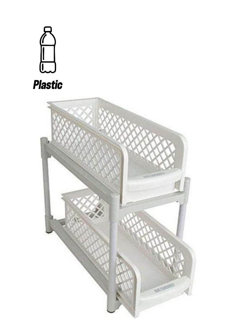 2 Tier Portable Basket Drawers Bathroom Kitchen Space Saving Storage Containers White 7.5x14.25cm - Image 1