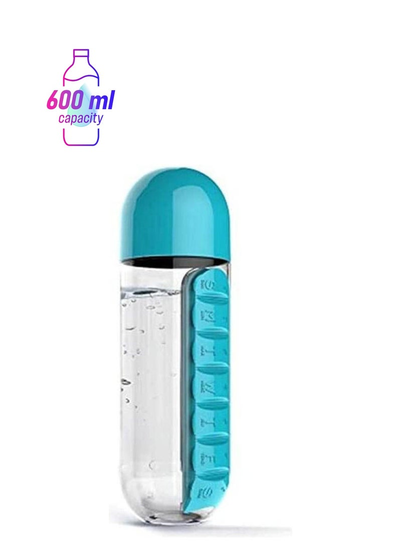Generic - Combine Daily Pill Box Organizer With Water Bottle Blue - Image 1