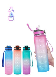 Motivational Water Bottle 1000 ML With Time Marker & Straw multicolour 1000ml