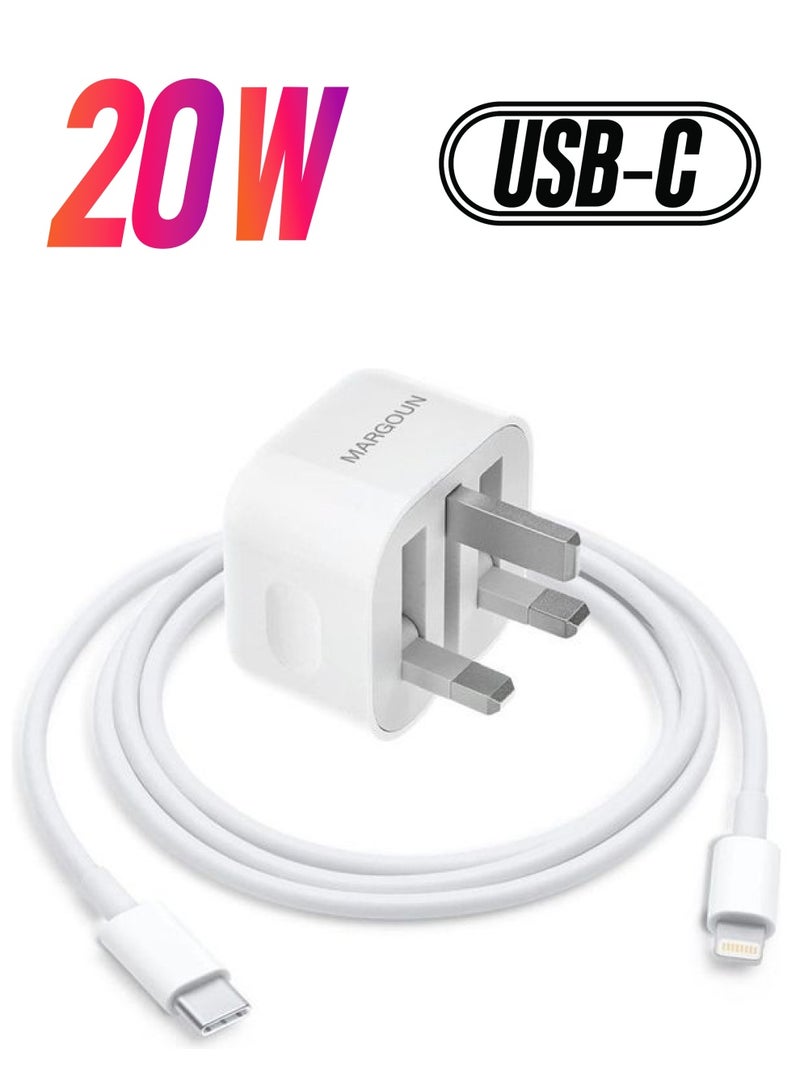 MARGOUN - 20W Power Adapter with USB-C to Lightning Cable 1m White - Image 1