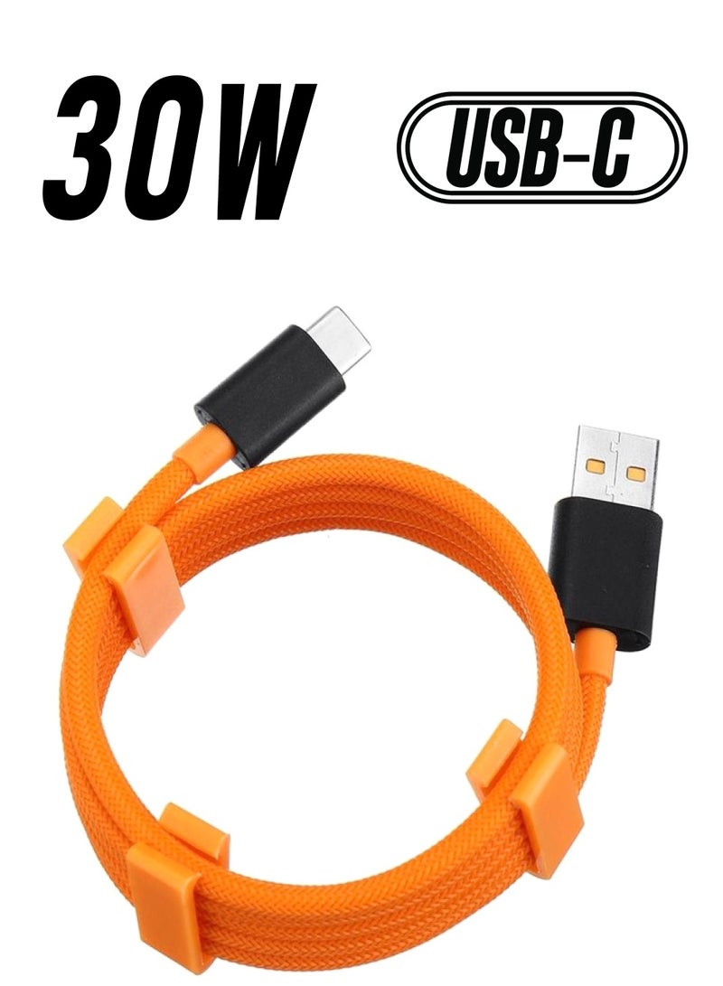 MARGOUN Fast Warp Charge 30W USB Type-C Cable Nylon Braided 1m Orange/Black  - Image 1