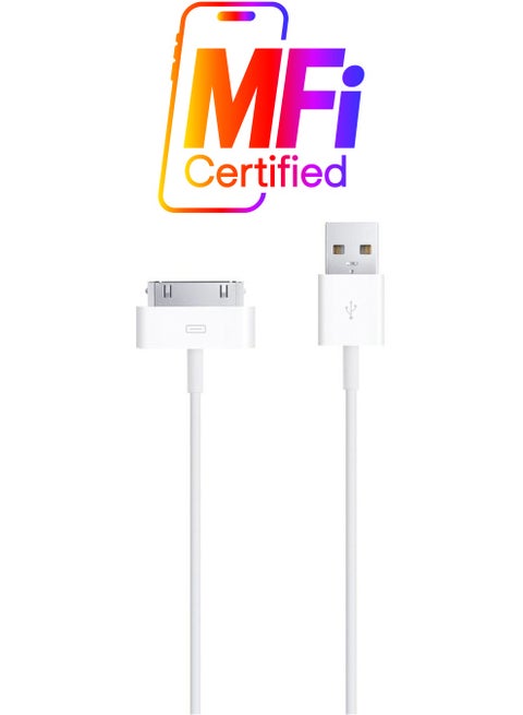 30-pin to USB Cable Charge and Sync Dock Connector for Apple iPhone/iPad/iPod 1m White
