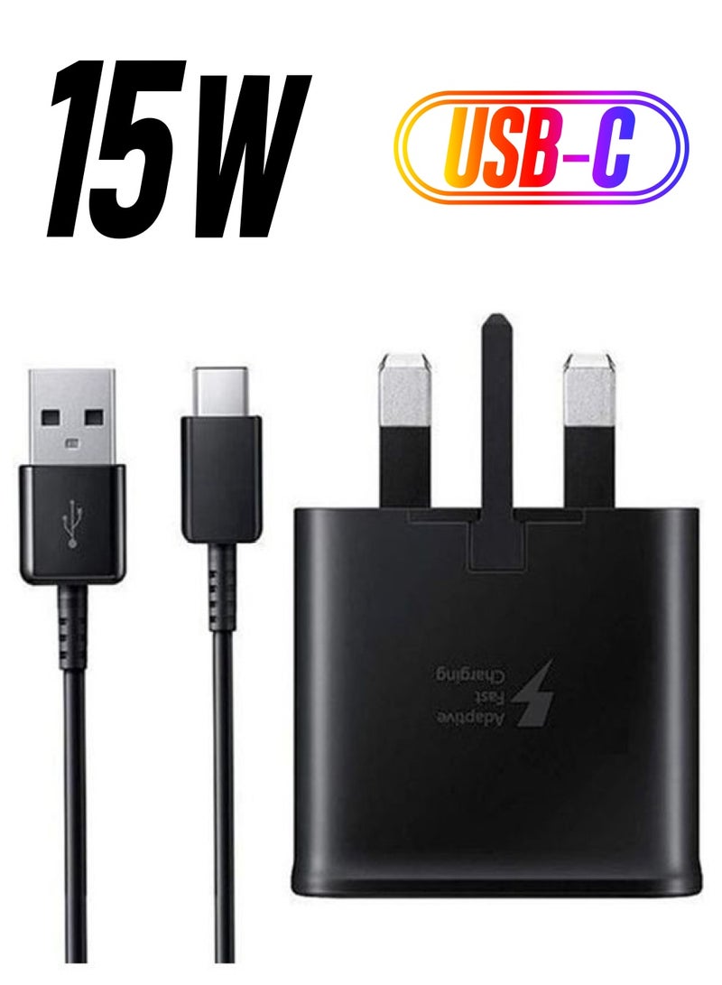 15W Fast Charge Travel Adapter With USB-A To USB-C Cable Black