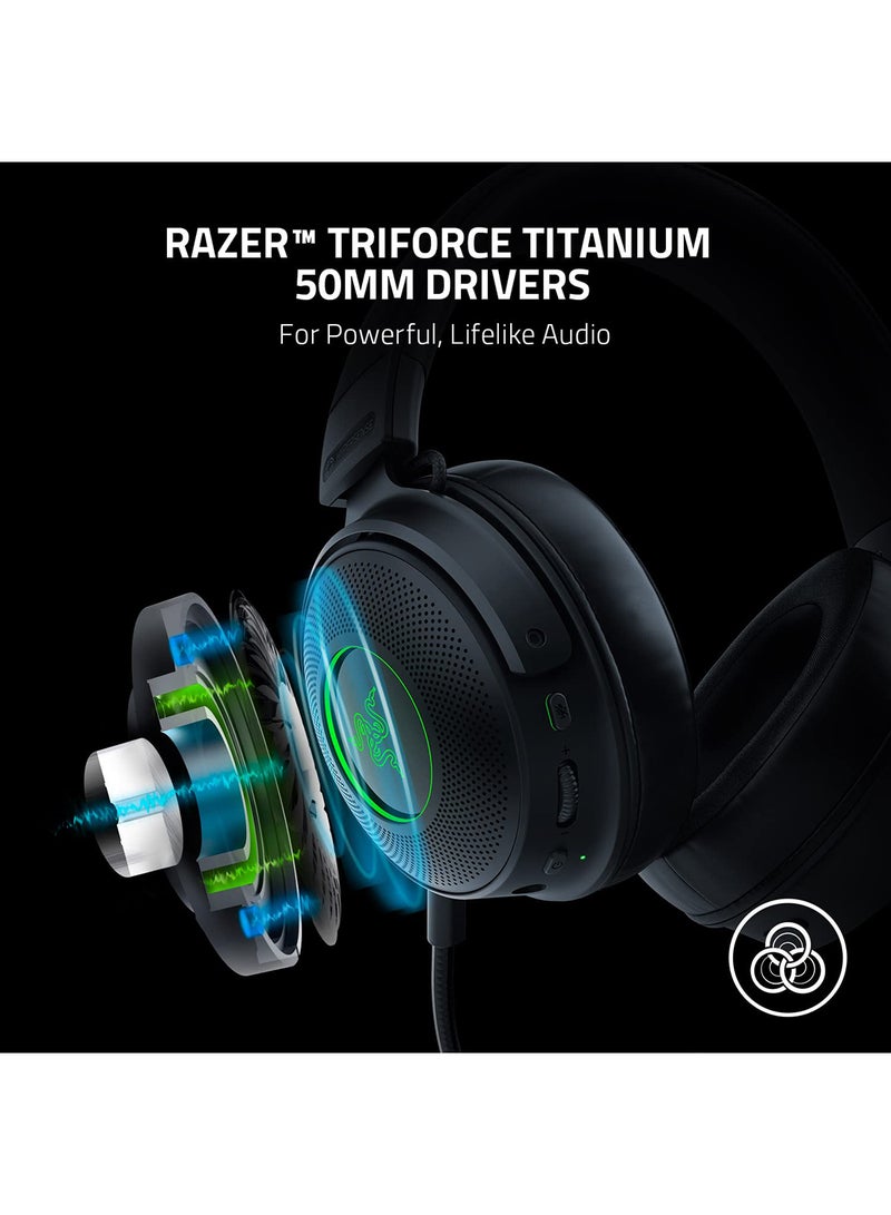 RAZER Kraken V3 Pro HyperSense Wireless Gaming Headset w/Haptic Technology: Triforce Titanium 50mm Drivers - THX Spatial Audio - Hyperspeed Wireless - Hybrid Fabric & Leatherette Memory Foam Cushions  - Image 5