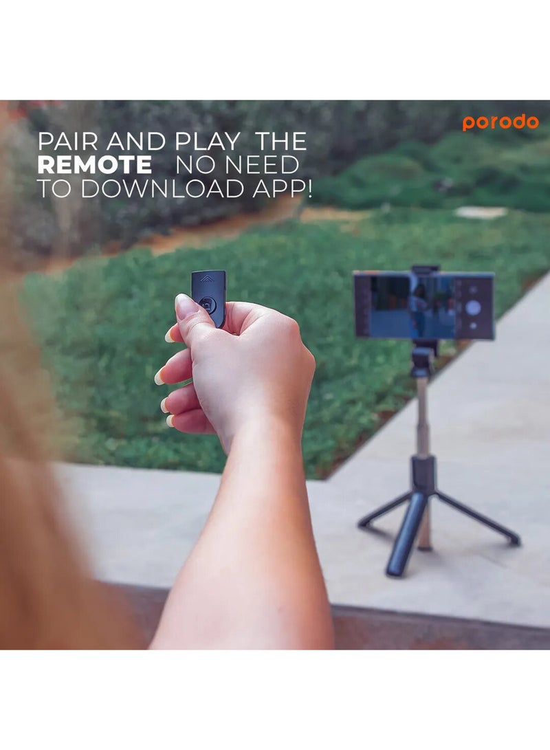 porodo Bluetooth Selfie Stick With Tripod- Detachable Remote Shutter Black  - Image 3