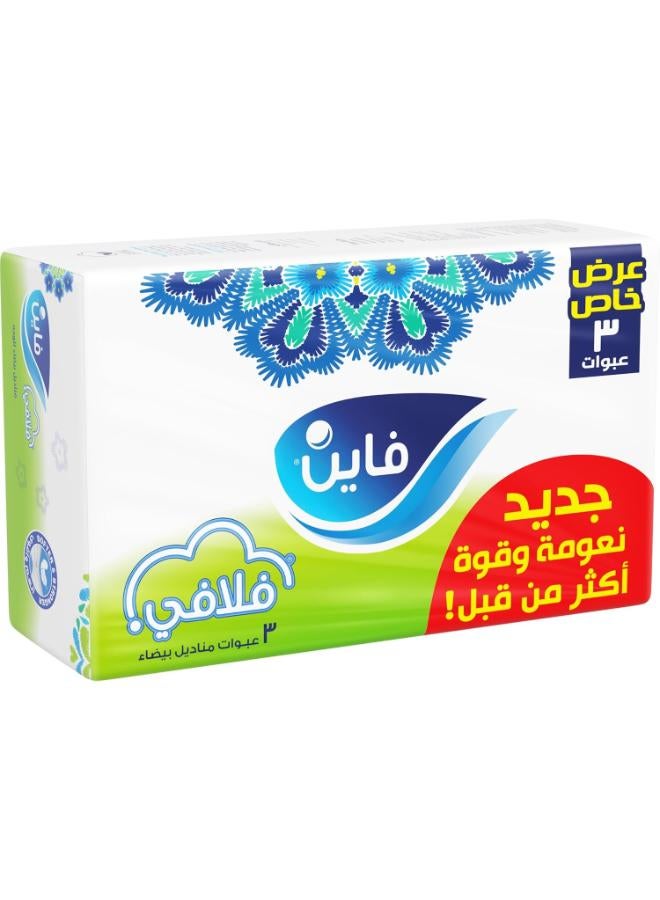 فلافي مناديل وجه 2 طبقة ؛ 600 منديل 3 عبوات نايلون أبيض