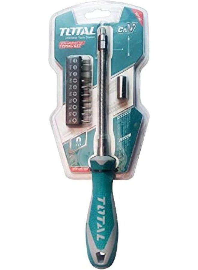 TOTAL - 12 Pcs Flexible Shaft Screwdriver Set Teal / Grey - Image 1