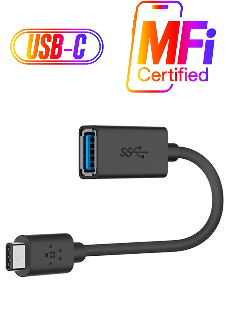 belkin USB C 3.0 To USB A Adapter   USB IF Certified High Speed Data Transfer (5 Gbps) Compatible With iPhone MacBook MacBook Pro And More Black Black  - Image 1