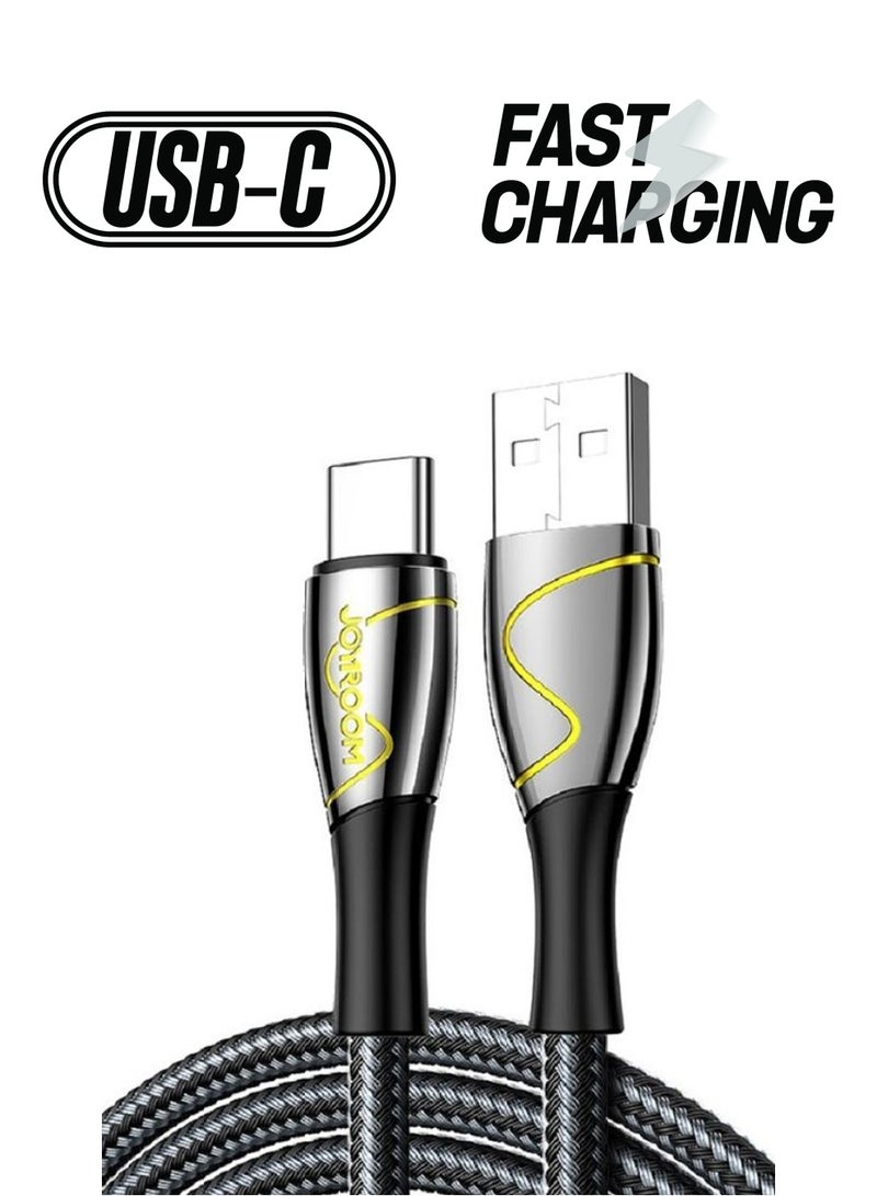 جوي روم كابل شحن USB إلى Type-C بضفيرة من النايلون وطول 1.2 متر طراز S-1230K6 أسود - Image 1