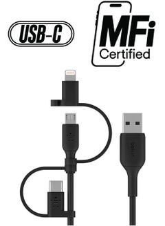 Boost Charge 3-In-1 Universal USB-A Cable - Charging Cord For Apple iPhones And iPads, Galaxy, Tablets, Smartphones - USB-C, Lightning, Micro-USB - Compatible With Various Devices - 3.3 Feet Black