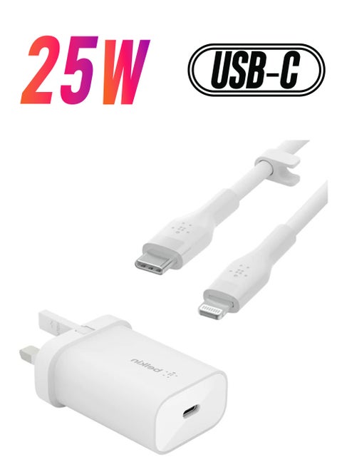 25W Power Delivery USB C PPS Wall Charger with Included USB C to Lightning MFi Cable, USB Type C PD Power Adapter PPS enabled fast charger for iPhone 14/14 Plus, 13, 12, Pro, Pro Max, Mini, and More White