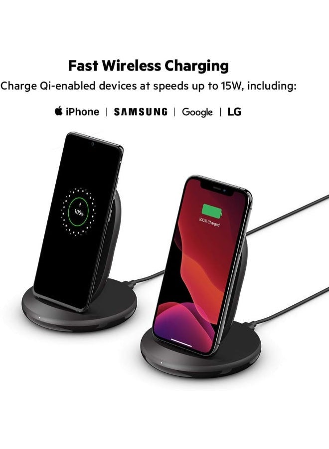belkin Boostcharge 15W Wireless Fast Charging Stand + Qc 3.0 24W Wall Charger - Wireless Charger For Iphone, Samsung, Google Pizel, Lg And Other Qi Enable Devices Black  - Image 2