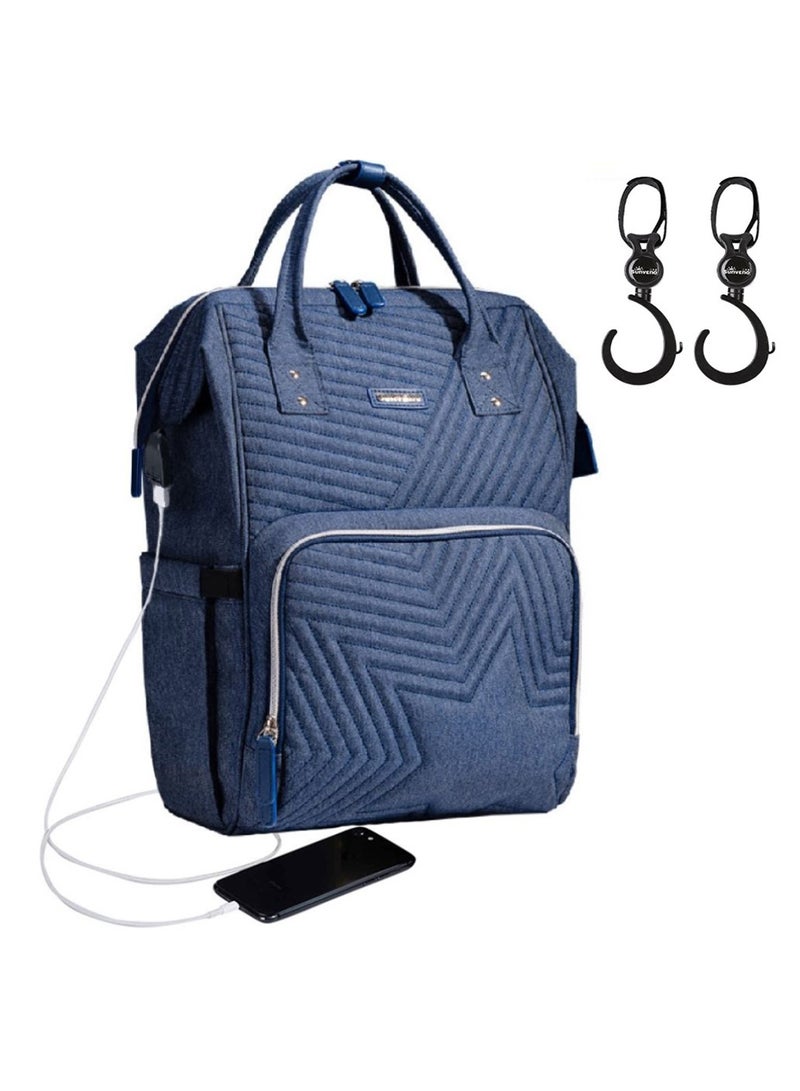 Sunveno - Diaper Backpack And USB Charging Port With Stroller Hooks - Blue - Image 1