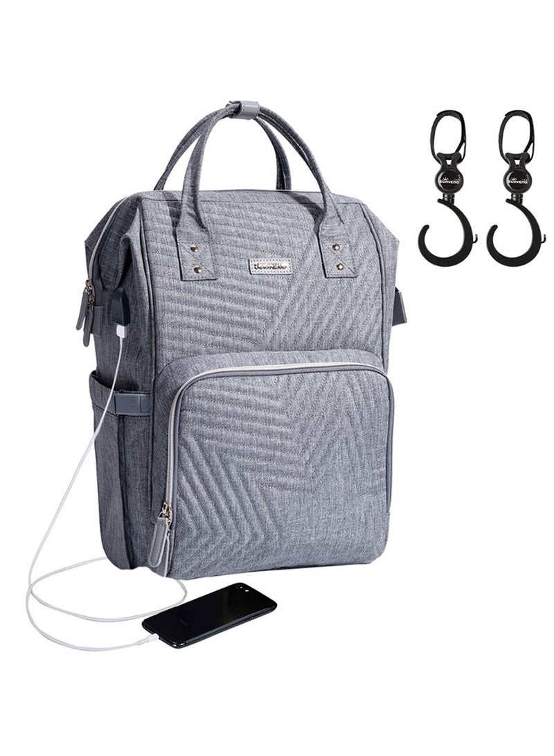 Sunveno - Diaper Backpack And USB Charging Port With Stroller Hooks - Grey - Image 1