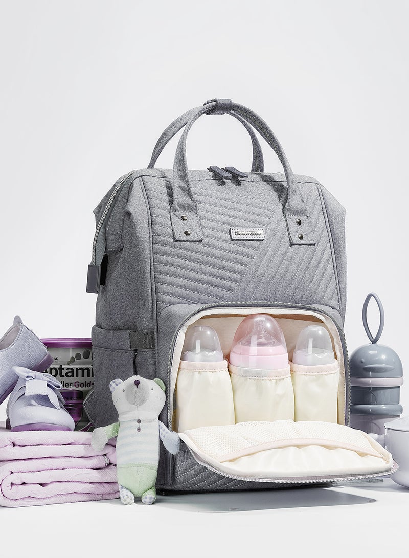 Sunveno - Diaper Backpack And USB Charging Port With Stroller Hooks - Grey - Image 1