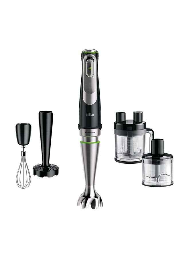 براون خلاط يدوي, مالتي كويك 9, محضر طعام, دورق 0.6  لتر, مفرمه 0.5  لتر, خافق, مفرمه, هراسة بطاطس, عمود من الفولاذ المقاوم للصدأ, التحكم فى رذاذ الماء MQ9187XLI أسود - فضي - Image 1