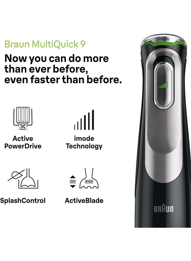 براون خلاط يدوي, مالتي كويك 9, محضر طعام, دورق 0.6  لتر, مفرمه 0.5  لتر, خافق, مفرمه, هراسة بطاطس, عمود من الفولاذ المقاوم للصدأ, التحكم فى رذاذ الماء MQ9187XLI أسود - فضي - Image 2