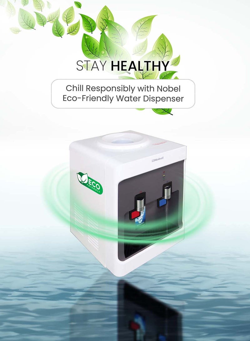 Nobel 2 Tap Hot & Cold Table Top Water Dispenser, Compressor Cooling, 630W Heating, 550W Cooling, 2L/H Cooling Capacity, 5L/H Heating Capacity NWD556 White  - Image 4