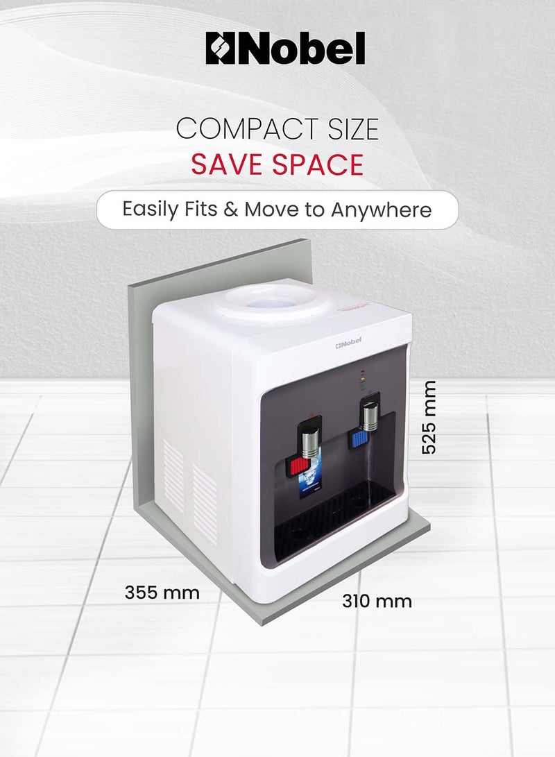 Nobel 2 Tap Hot & Cold Table Top Water Dispenser, Compressor Cooling, 630W Heating, 550W Cooling, 2L/H Cooling Capacity, 5L/H Heating Capacity NWD556 White  - Image 2