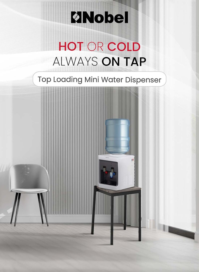 Nobel 2 Tap Hot & Cold Table Top Water Dispenser, Compressor Cooling, 630W Heating, 550W Cooling, 2L/H Cooling Capacity, 5L/H Heating Capacity NWD556 White  - Image 3