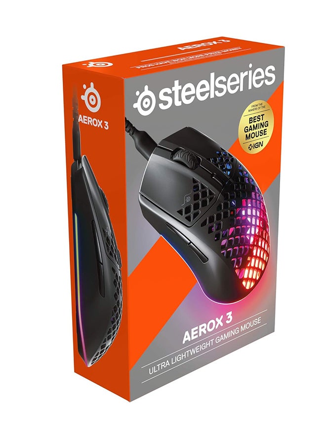 steelseries - Aerox 3 Onyxsouiris Gaming Ultra Lightweight Wired Mouse with USB C Detachable Cable for Less Drag - Black - Image 1