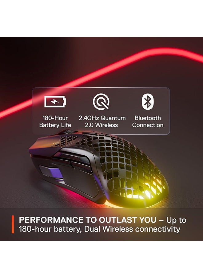 steelseries - Aerox 5 Wireless Mouse, 40G Acceleration, 18000 in 100 CPI Increments, Ultra Lightweight, 3 RGB Zones, IP54 Switches with Over 80M Click, Bluetooth 5.0, 180H Battery Life, Black | 62406 - Image 1