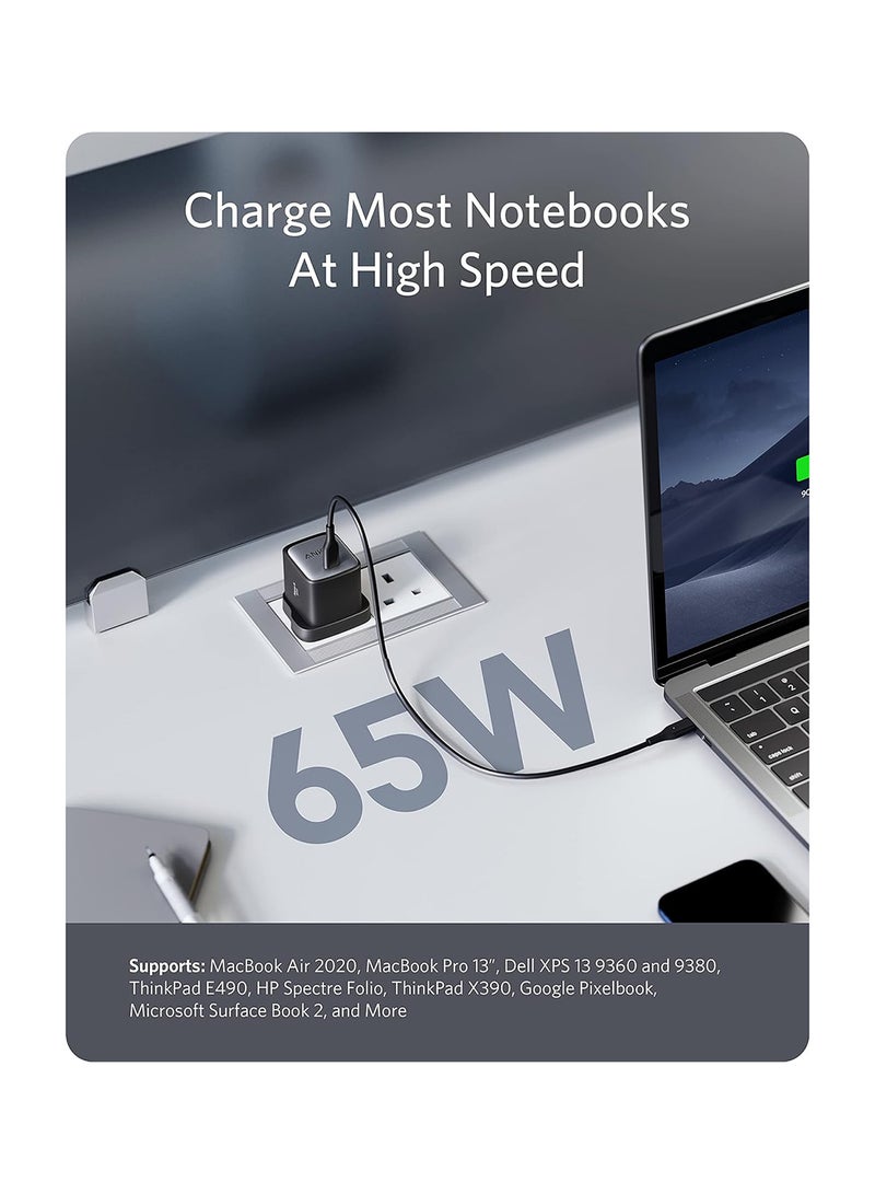 Anker - USB C Charger, Anker Nano II 65W GaN II PPS Fast Charger Adapter, Compact Charger for MacBook Pro/Air, Galaxy S20/S10, Dell XPS 13, Note 20/10+, iPhone 13/Pro/Mini, iPad Pro, Pixel, and More black - Image 1
