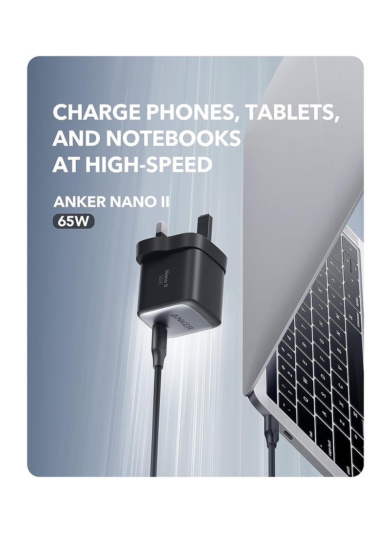 Anker - USB C Charger, Anker Nano II 65W GaN II PPS Fast Charger Adapter, Compact Charger for MacBook Pro/Air, Galaxy S20/S10, Dell XPS 13, Note 20/10+, iPhone 13/Pro/Mini, iPad Pro, Pixel, and More black - Image 1