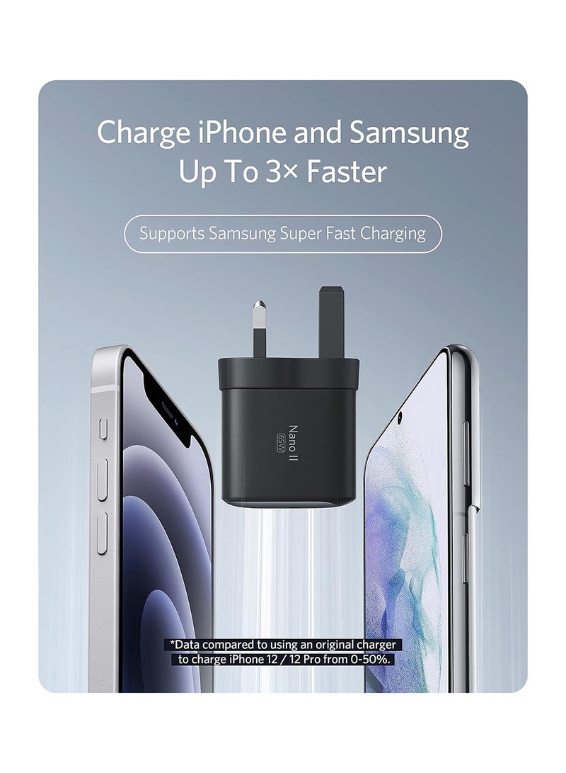Anker - USB C Charger, Anker Nano II 65W GaN II PPS Fast Charger Adapter, Compact Charger for MacBook Pro/Air, Galaxy S20/S10, Dell XPS 13, Note 20/10+, iPhone 13/Pro/Mini, iPad Pro, Pixel, and More black - Image 1