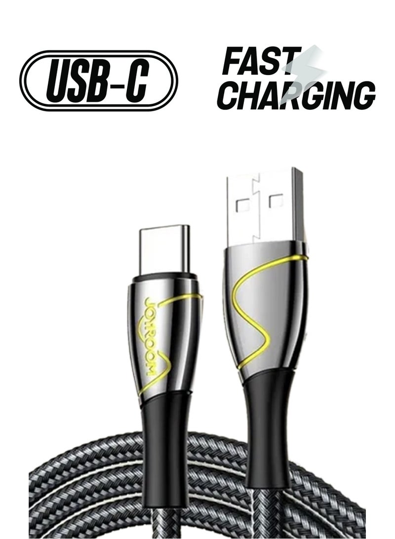 جوي روم كابل بطول 1.2 متر من سبيكة الزنك والنايلون بتصميم مضفر وتيار 5 أمبير لشاحن فائق السرعة ومنفذ Type-C أسود - Image 1