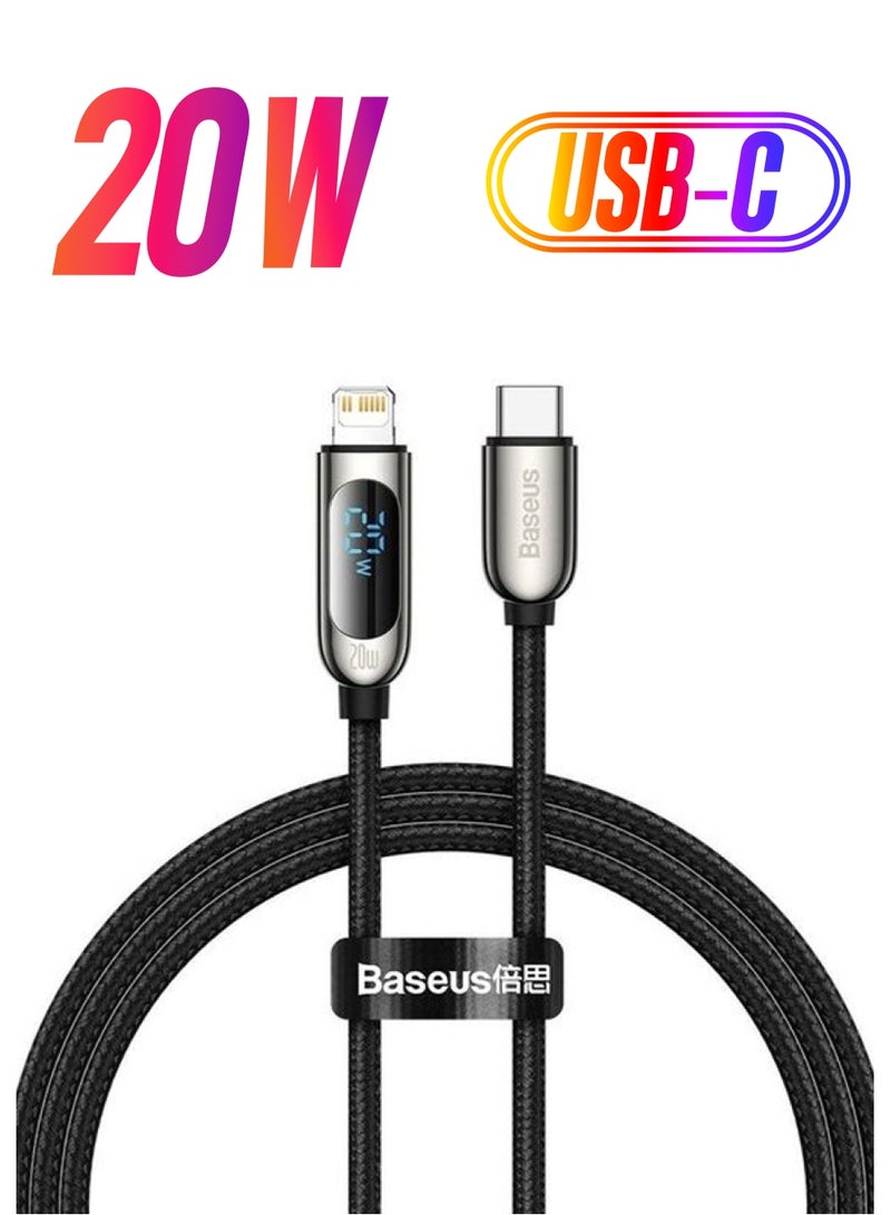 Baseus - USB C to Lightning Cable, 20W PD Type C to Lightning Cord with LED Display Compatible with iPhone 14 Pro Max 13/13 Pro 12 Pro Max 12 11 X XS XR 8 Plus, AirPods Pro, Supports Power Delivery 1M Black - Image 1