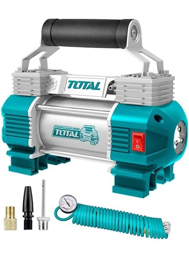 Total Tools Heavy Duty 12V Portable Air Compressor Tire Inflator, 120 PSI Double Cylinder with Pressure Gauge, LED Light & 5M Air Hose - Image 3