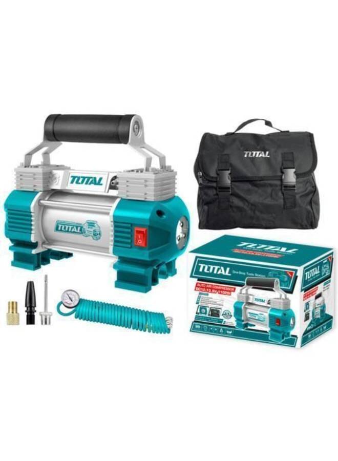 Total Tools Heavy Duty 12V Portable Air Compressor Tire Inflator, 120 PSI Double Cylinder with Pressure Gauge, LED Light & 5M Air Hose - Image 2