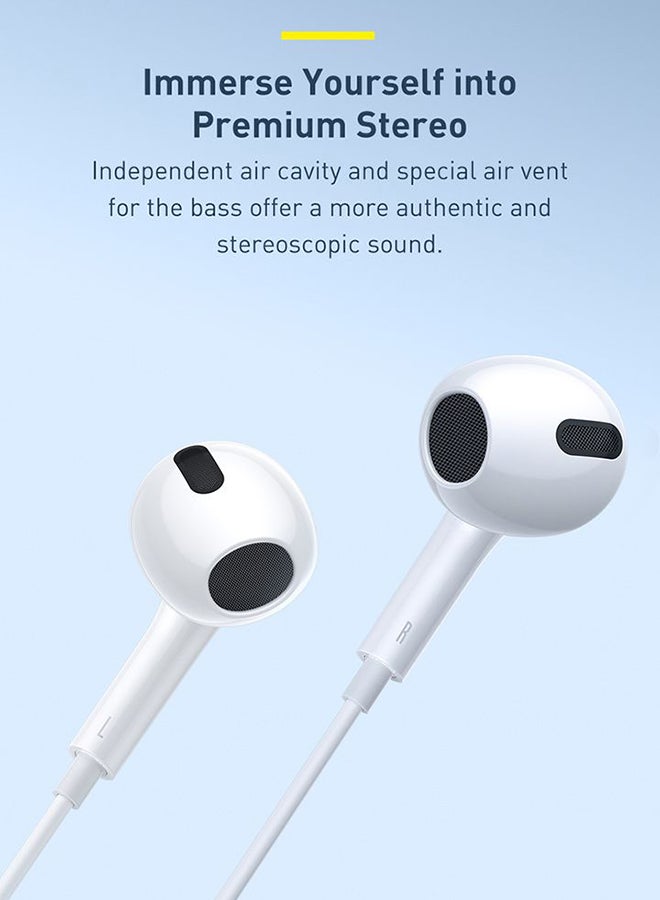 Baseus - Incook H17 In-Ear Wired Earphones Lightweight Design Support HD Voice Calls Compatible with Devices with 3.5mm Jack White White - Image 1