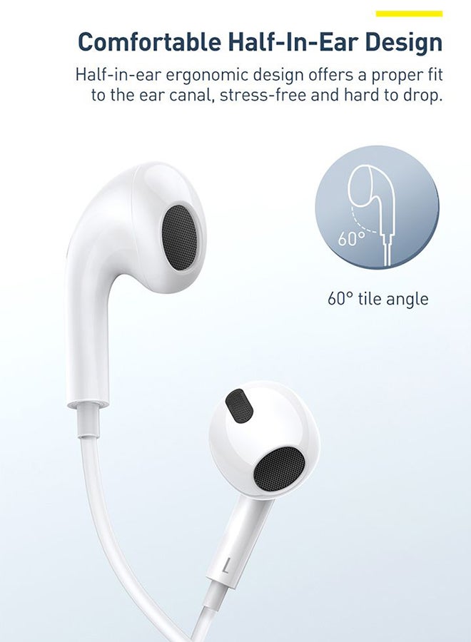 Baseus - Incook H17 In-Ear Wired Earphones Lightweight Design Support HD Voice Calls Compatible with Devices with 3.5mm Jack White White - Image 1