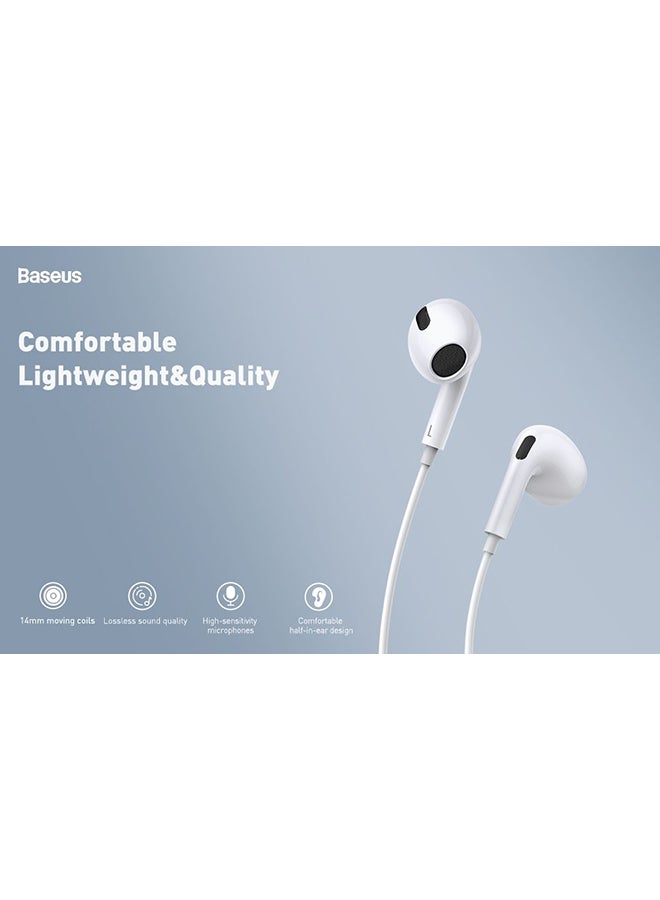 Baseus - Incook H17 In-Ear Wired Earphones Lightweight Design Support HD Voice Calls Compatible with Devices with 3.5mm Jack White White - Image 1