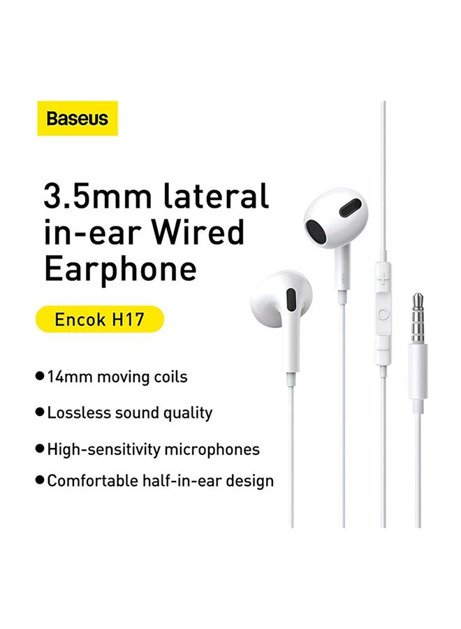 Baseus - Incook H17 In-Ear Wired Earphones Lightweight Design Support HD Voice Calls Compatible with Devices with 3.5mm Jack White White - Image 1