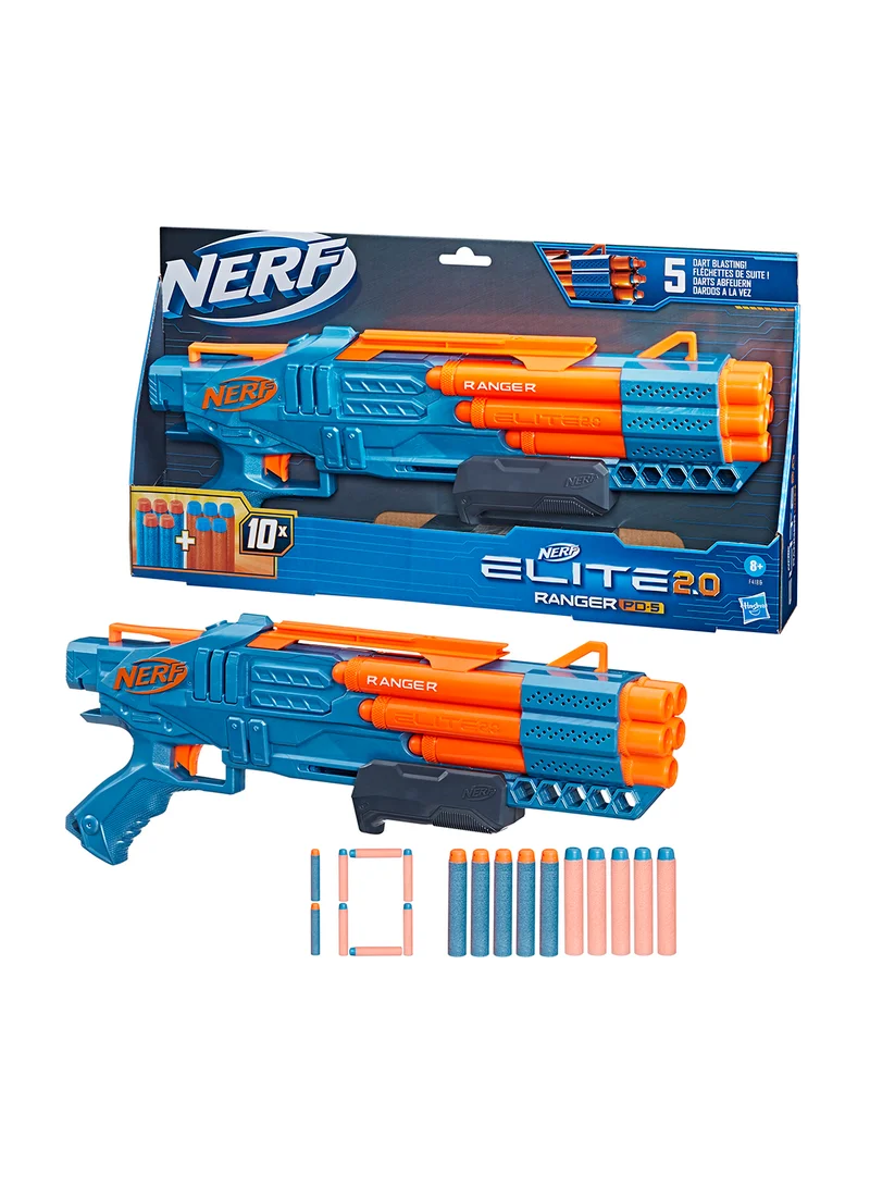 NERF Nerf Elite 2.0 Ranger PD-5 Blaster, 5-Barrel Blasting, 10 Nerf Elite Darts, Easy To Use, Dart Storage, Pump Action, Customizing Capabilities