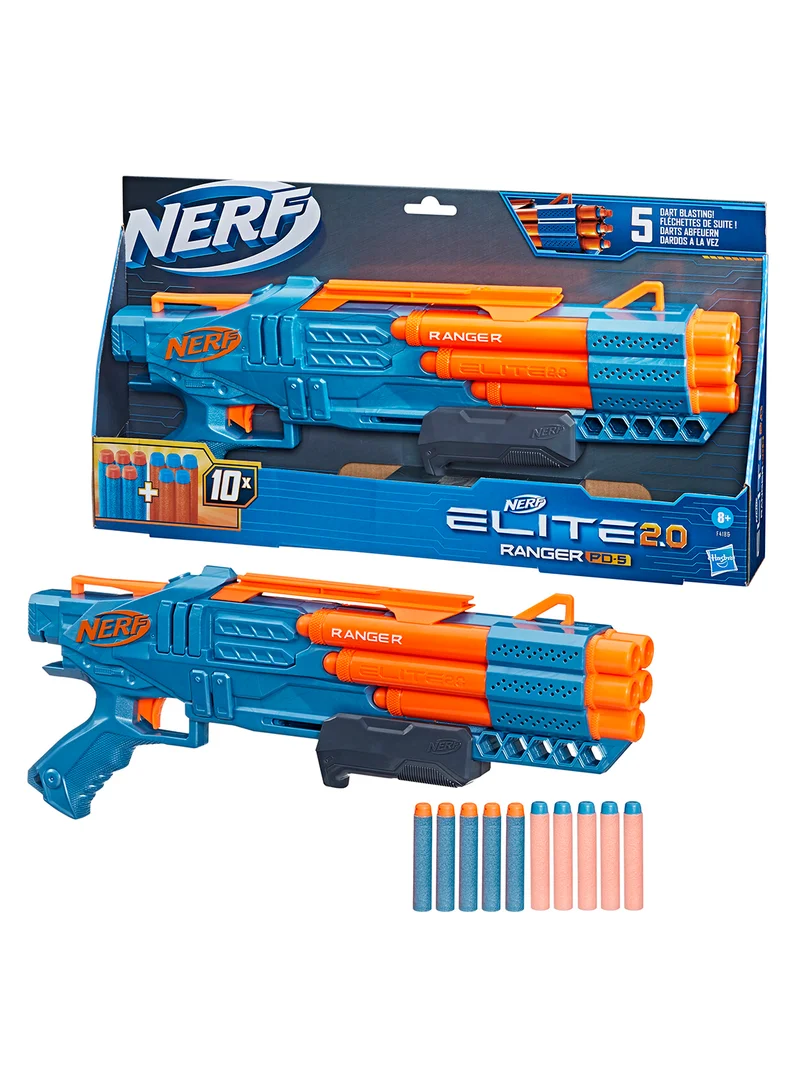 NERF Nerf Elite 2.0 Ranger PD-5 Blaster, 5-Barrel Blasting, 10 Nerf Elite Darts, Easy To Use, Dart Storage, Pump Action, Customizing Capabilities
