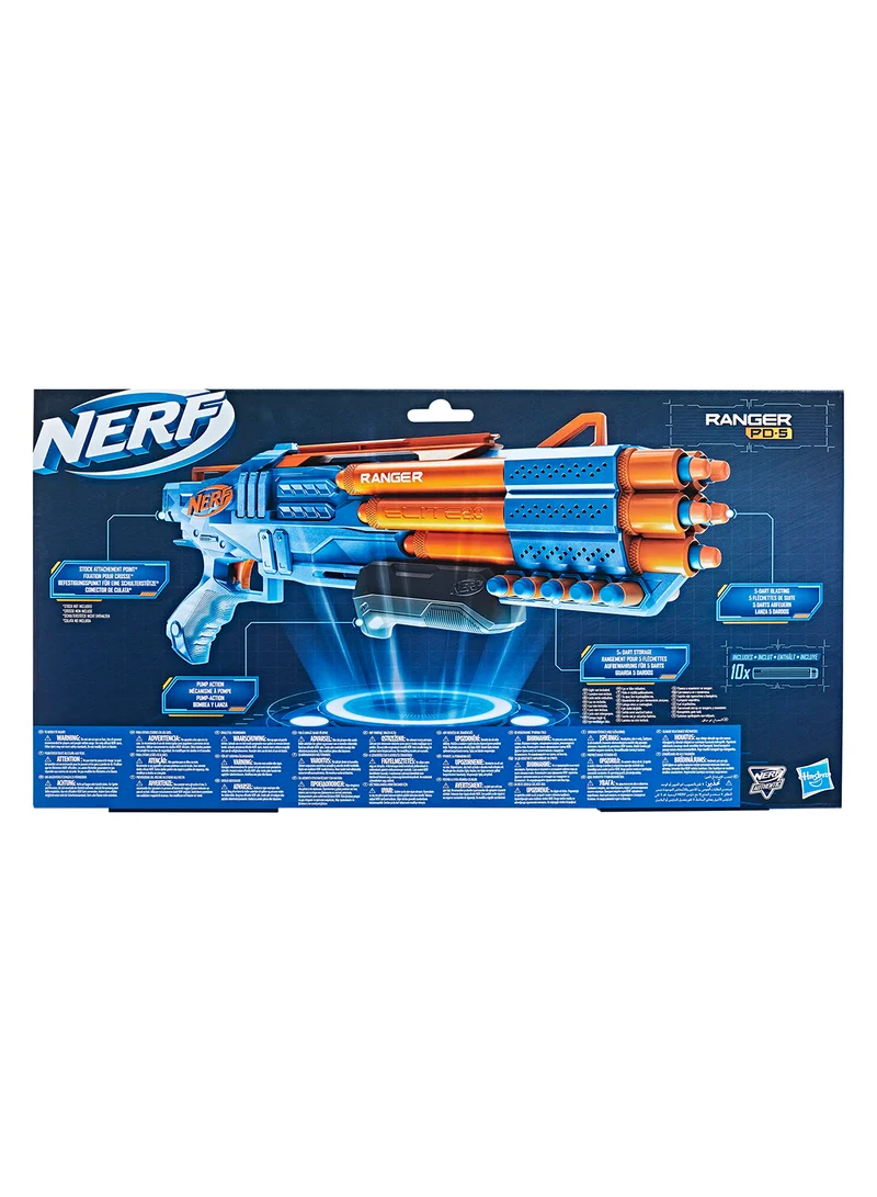 NERF Nerf Elite 2.0 Ranger PD-5 Blaster, 5-Barrel Blasting, 10 Nerf Elite Darts, Easy To Use, Dart Storage, Pump Action, Customizing Capabilities