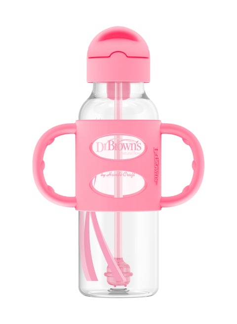 8 Oz/250 Ml Anti-Colic Pp Narrow Sippy Straw Bottle With Silicone Handles, Pink, 1-Pack